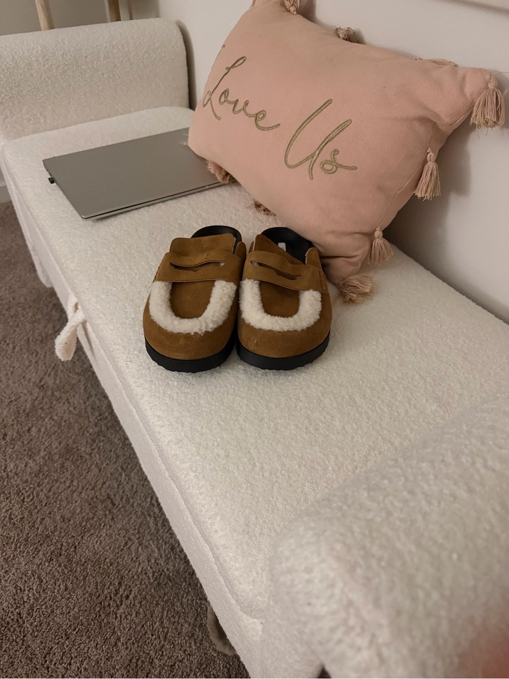 Steve Madden Tan Shearling-Trim Slip-On Loafers